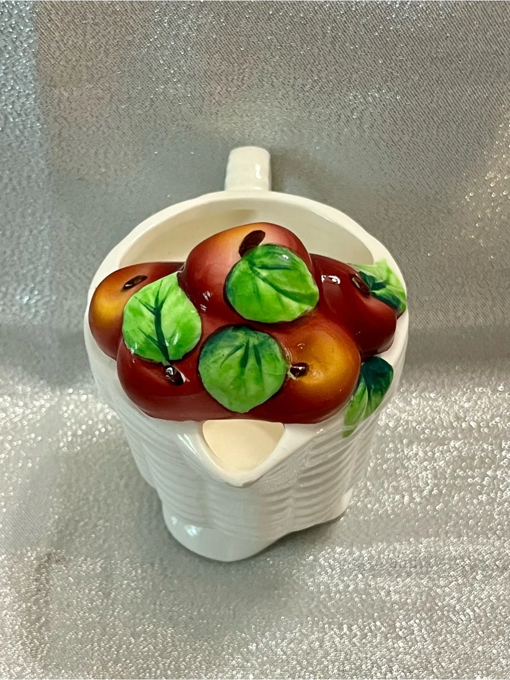 Vintage Apples Basket Weave Creamer Pitcher 3D Made in Japan #PY22441